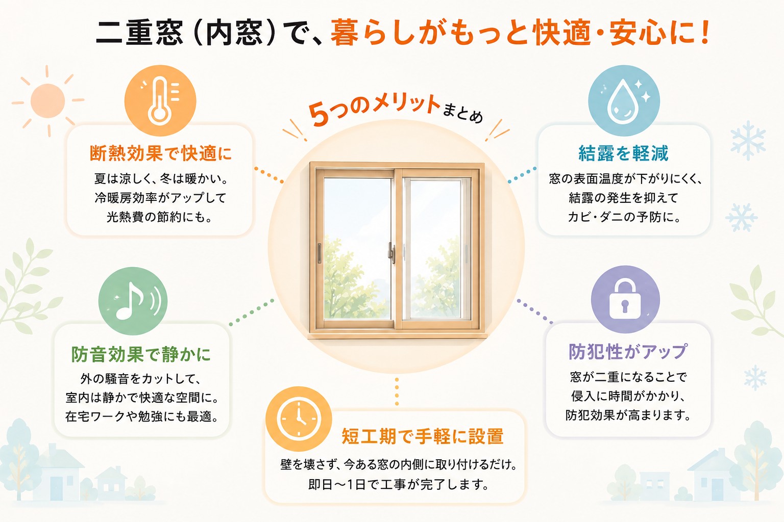 内窓のメリットを1枚で整理したインフォグラフィック